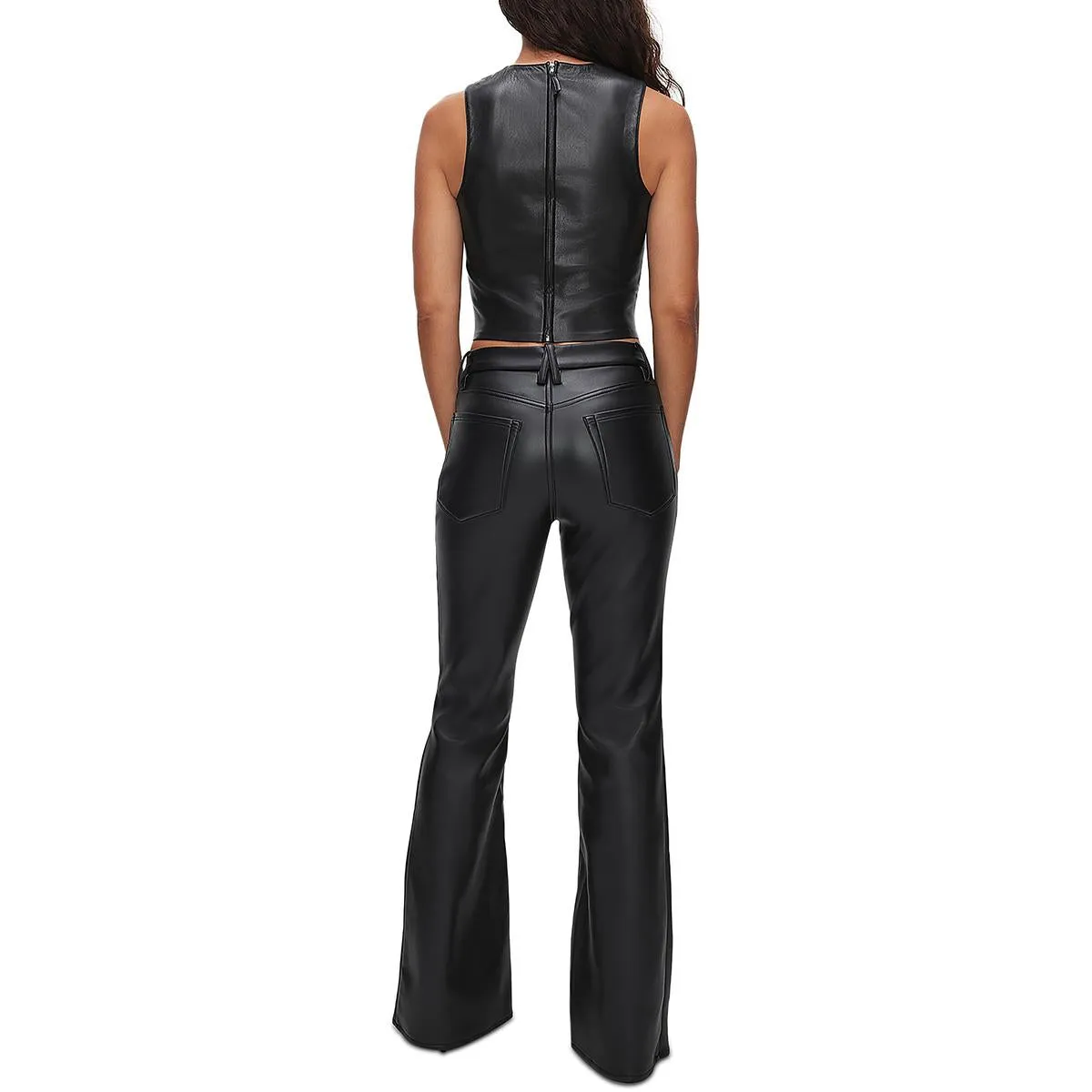 Womens Faux Leather Flared Jeans