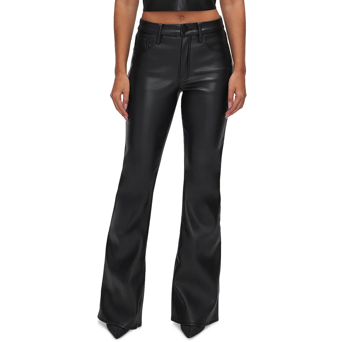 Womens Faux Leather Flared Jeans