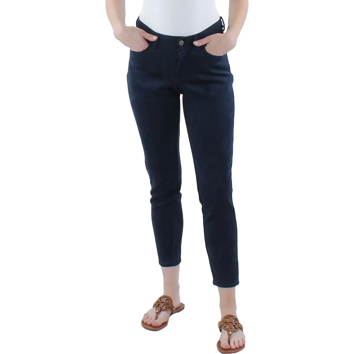 Womens Faux Suede High Rise Ankle Pants