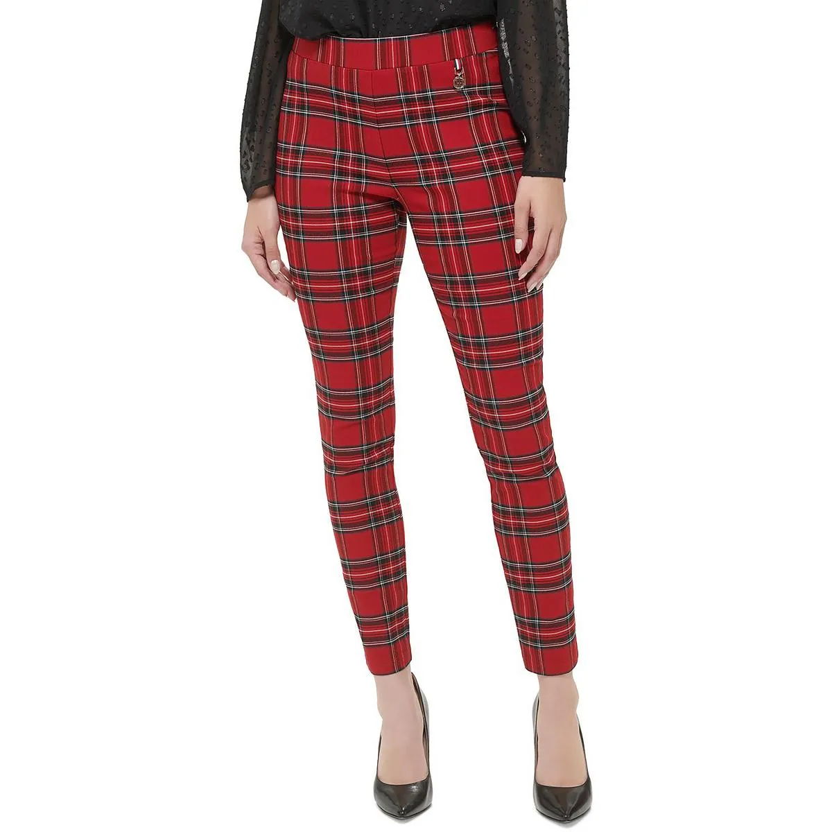 Womens High Rise Embellished Ankle Pants