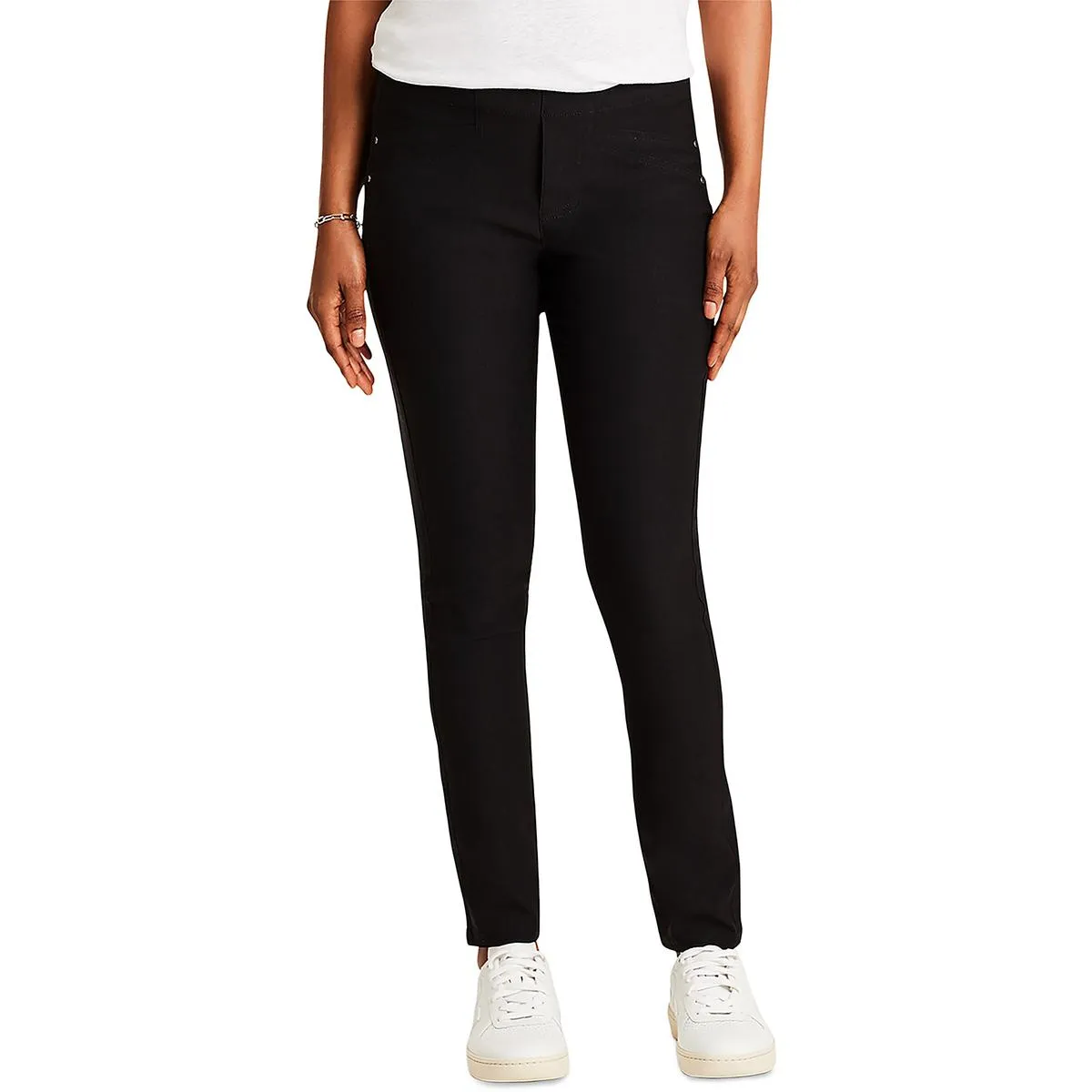 Womens High Rise Embellished Straight Leg Pants