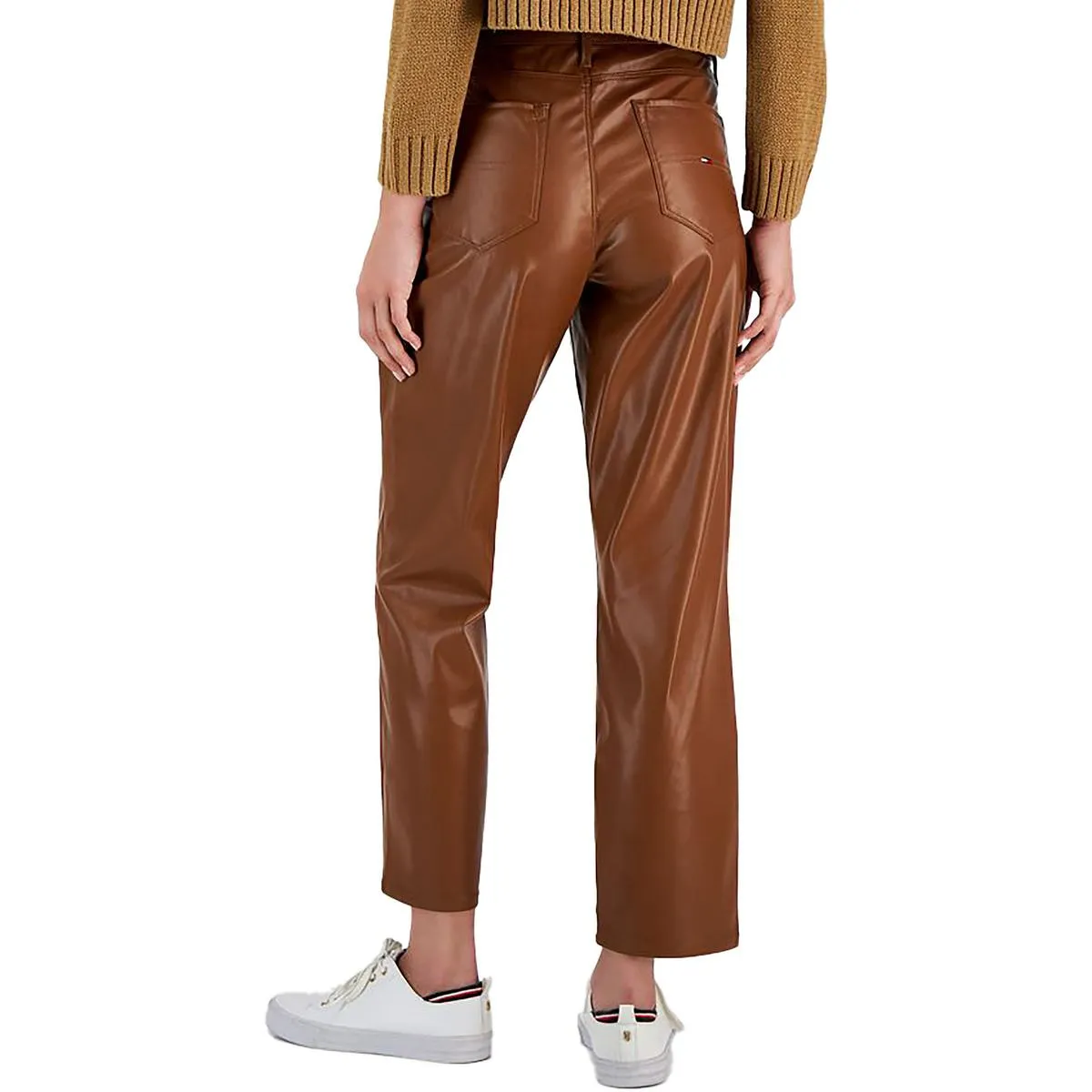 Womens High Rise Faux Leather Straight Leg Pants