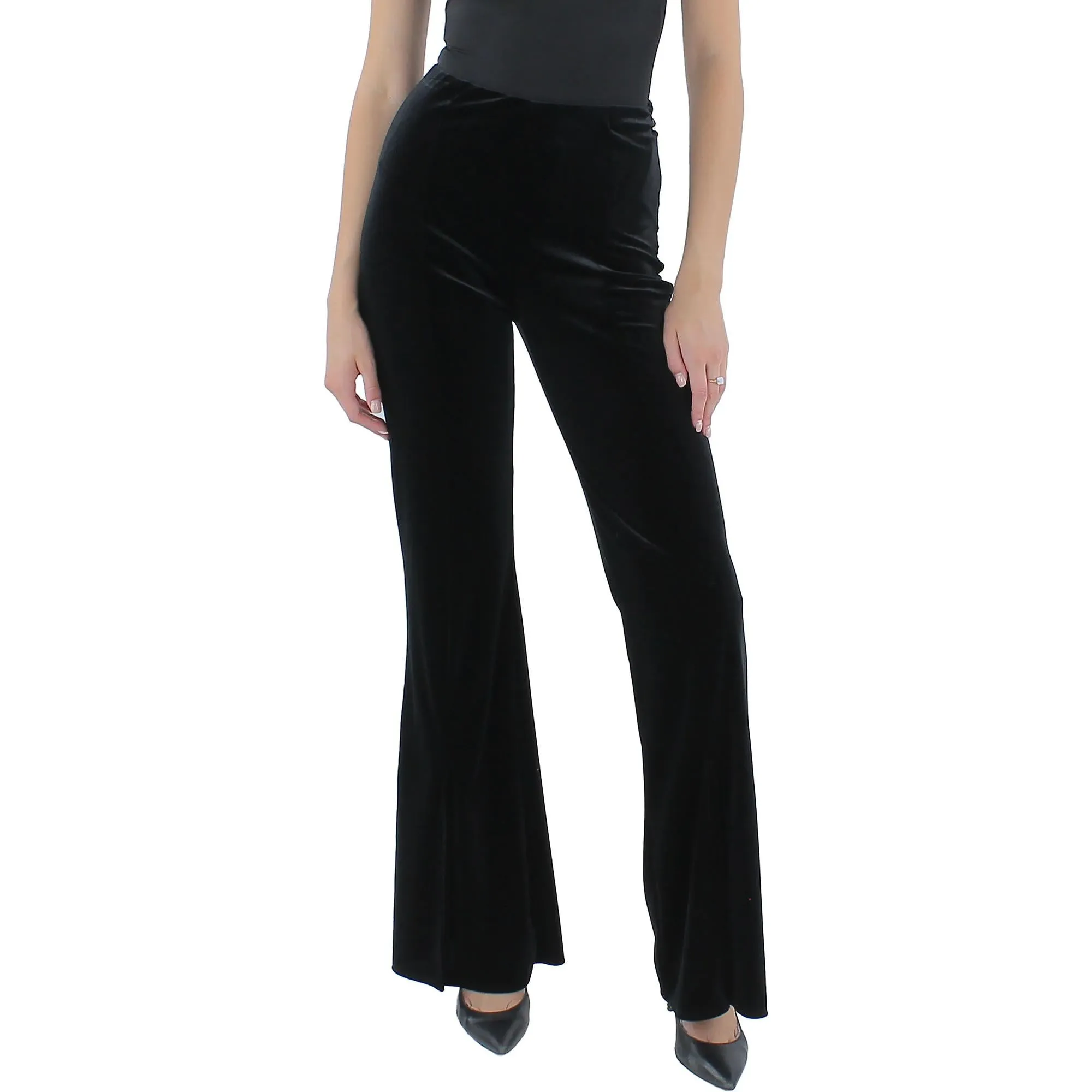 Womens High Rise Front Slit Wide Leg Pants