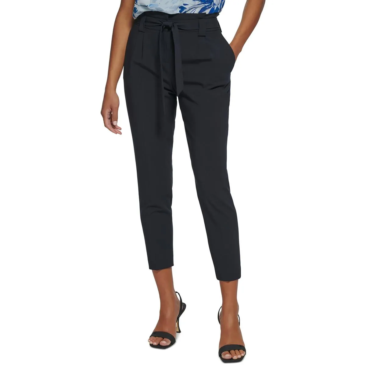 Womens High Rise Pleated Cropped Pants