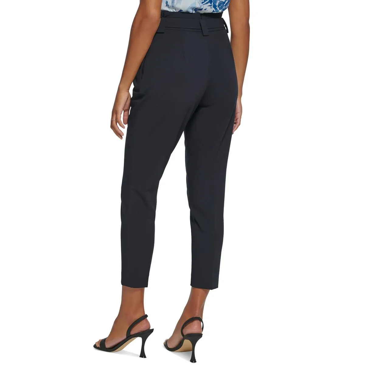 Womens High Rise Pleated Cropped Pants