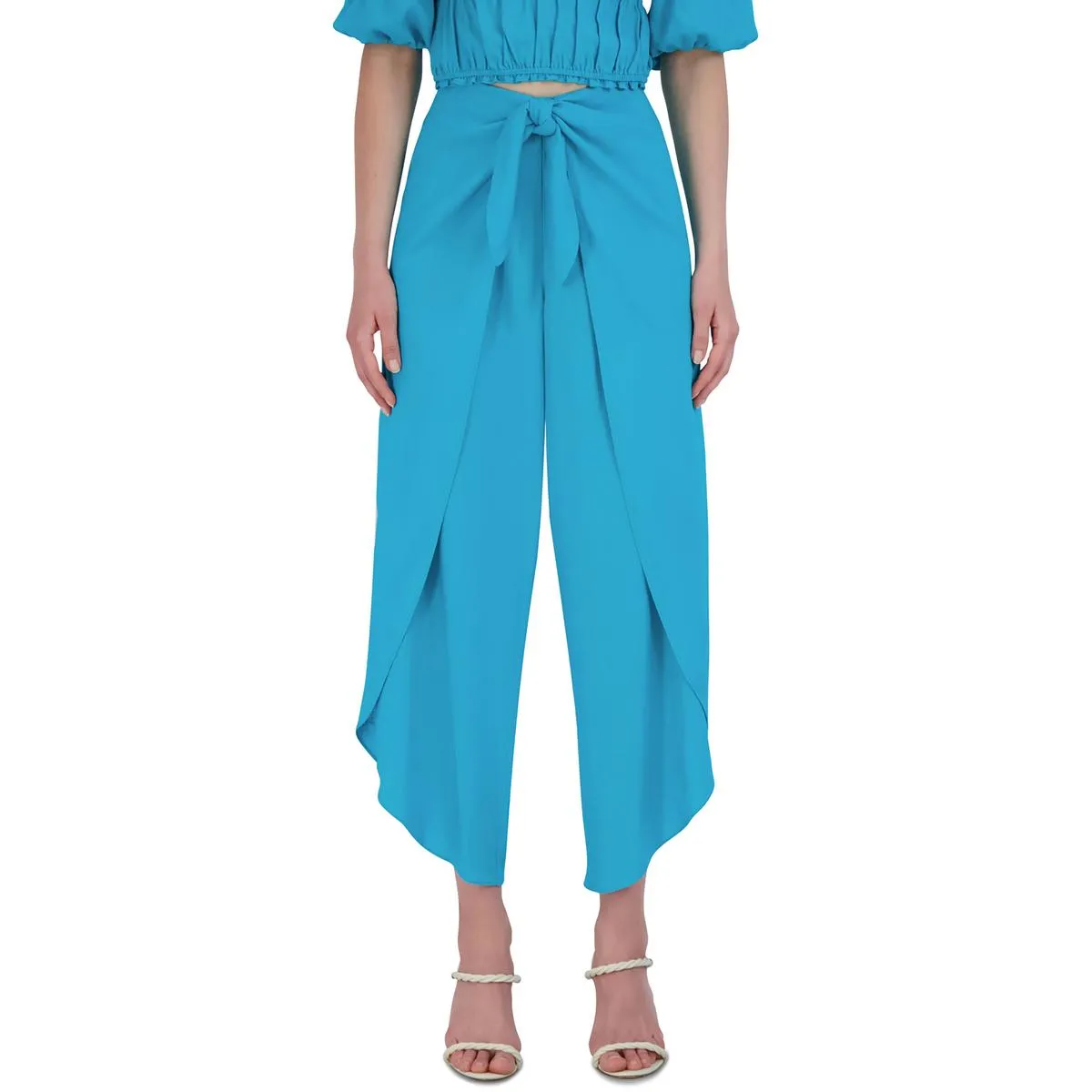 Womens High Rise Tie Waist Wide Leg Pants