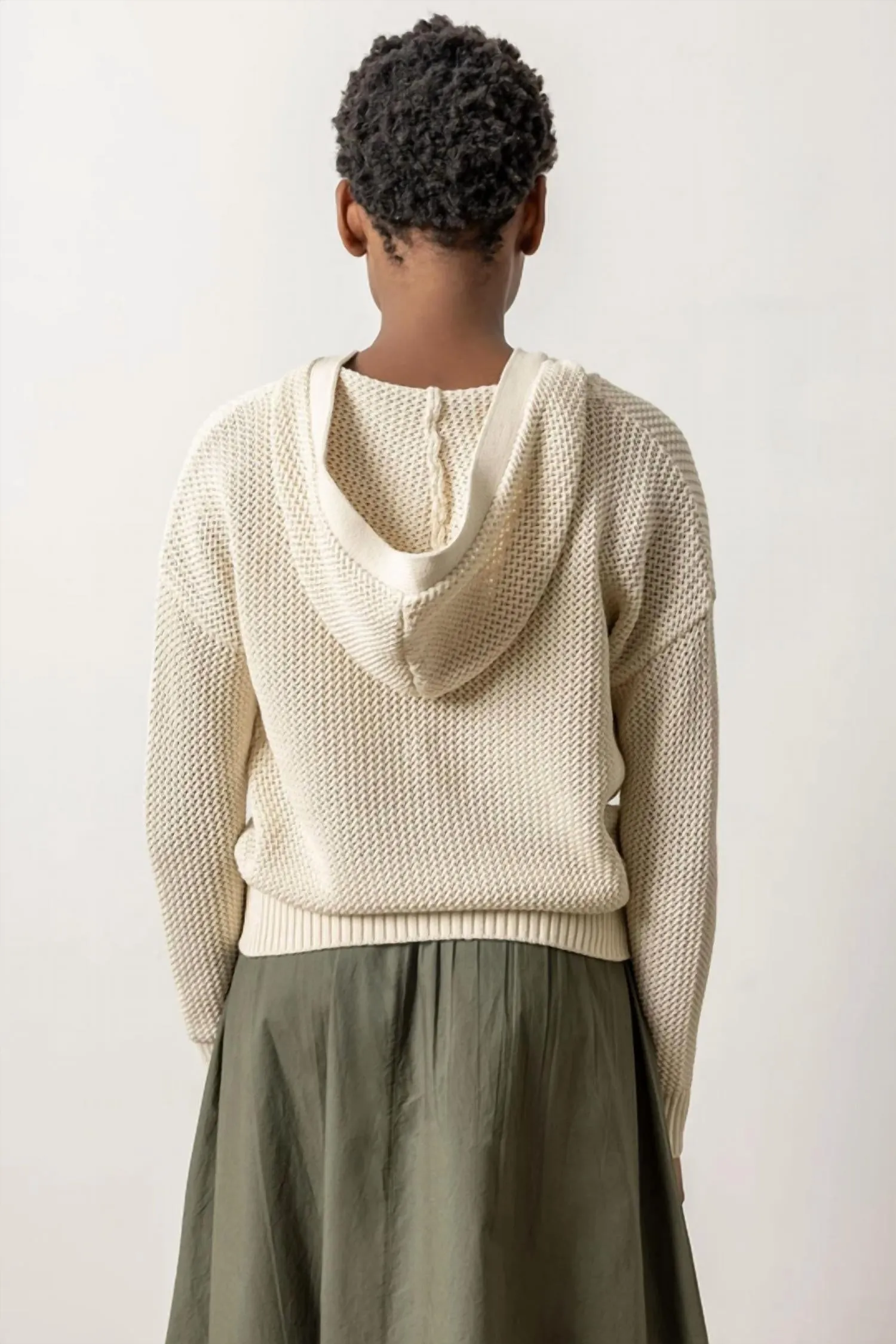 Women's Hooded Split Neck Sweater In Stone