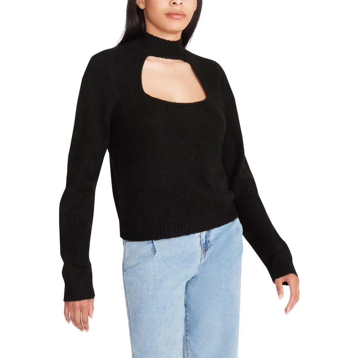 Womens Knit Cut-Out Mock Turtleneck Sweater
