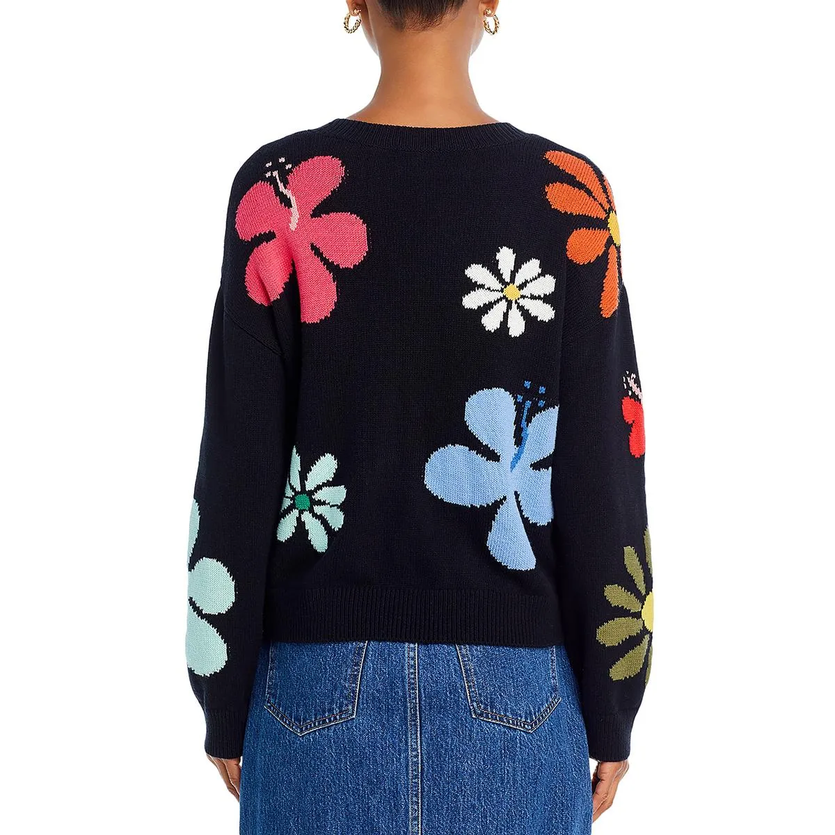 Womens Knit Ribbed Trim Crewneck Sweater