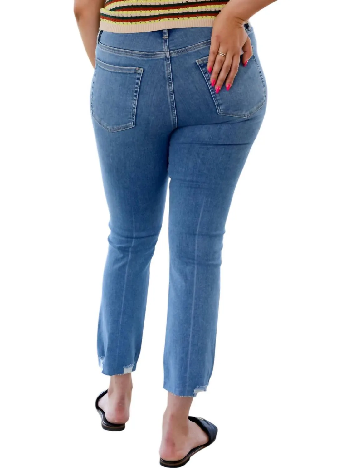 Women's Le High Straight Raw Fray Jeans In Clearwater Modern