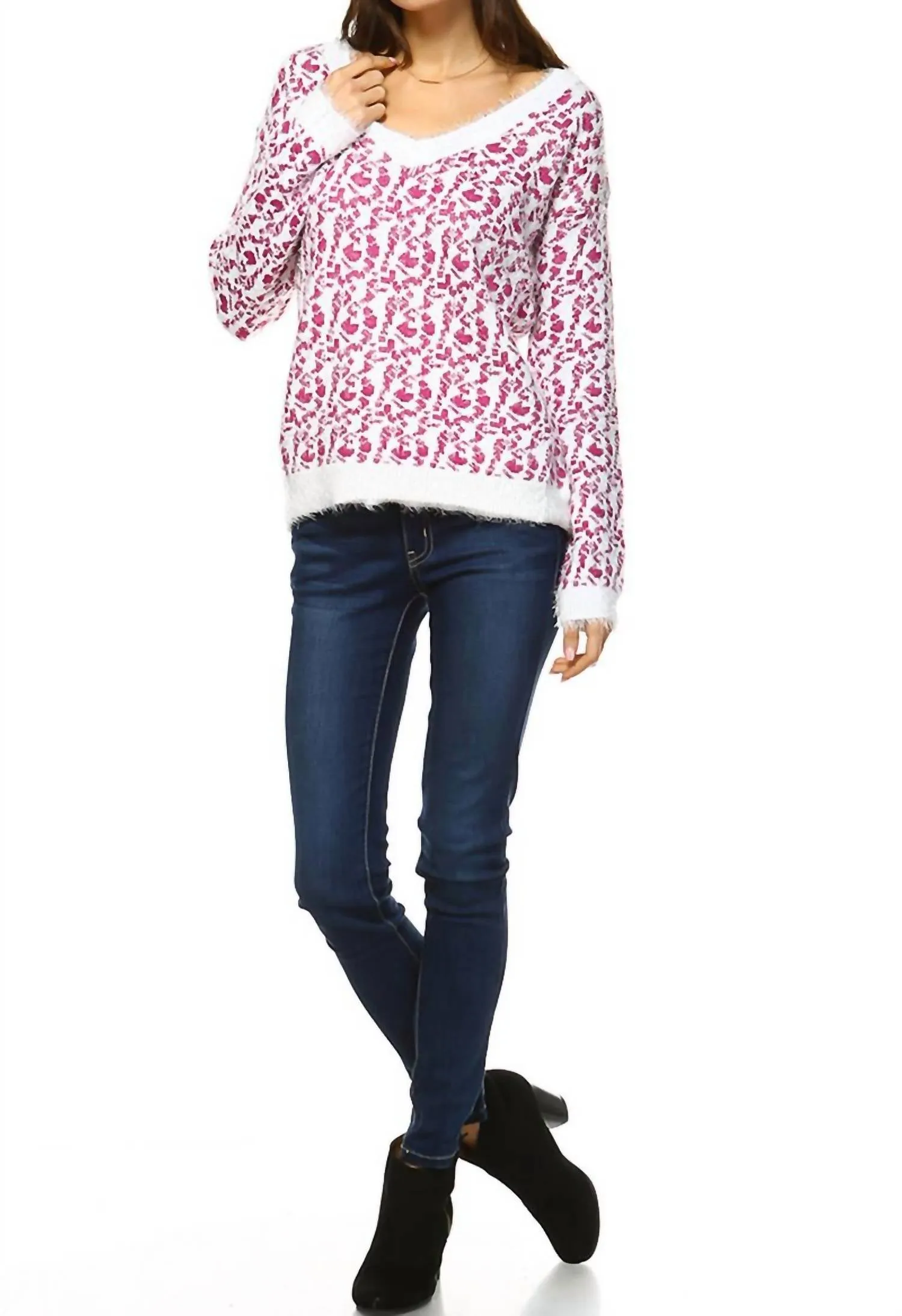 Women's Leopard Sweater In Fuchsia