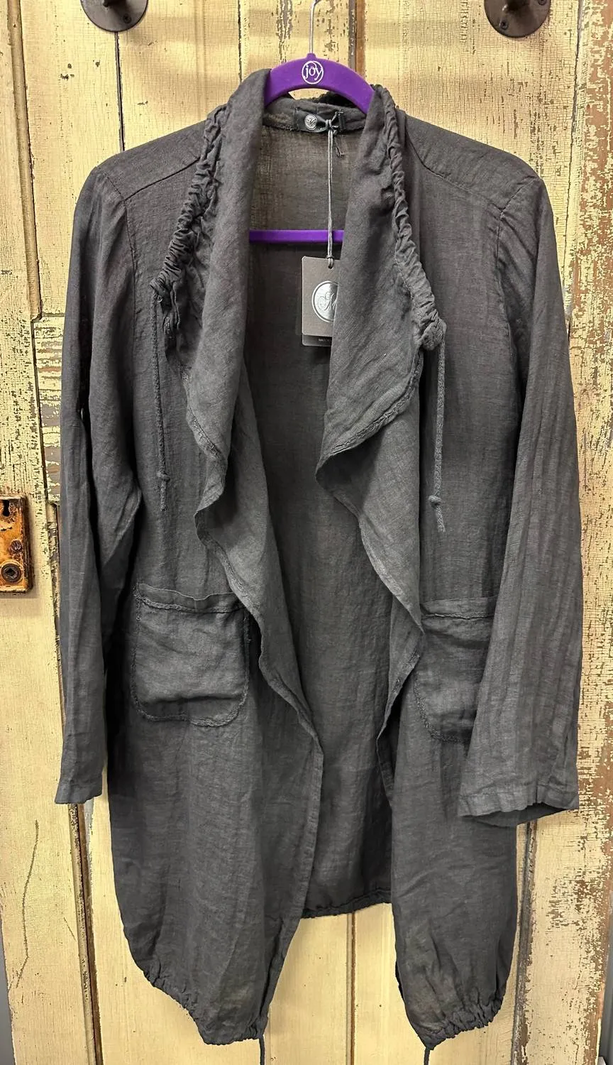 Women's Linen Duster Cadigan In Anthracite