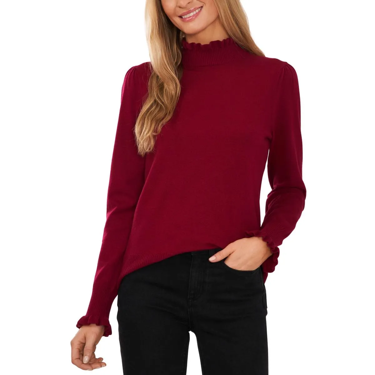 Womens Mock Turtleneck Scalloped Mock Turtleneck Sweater