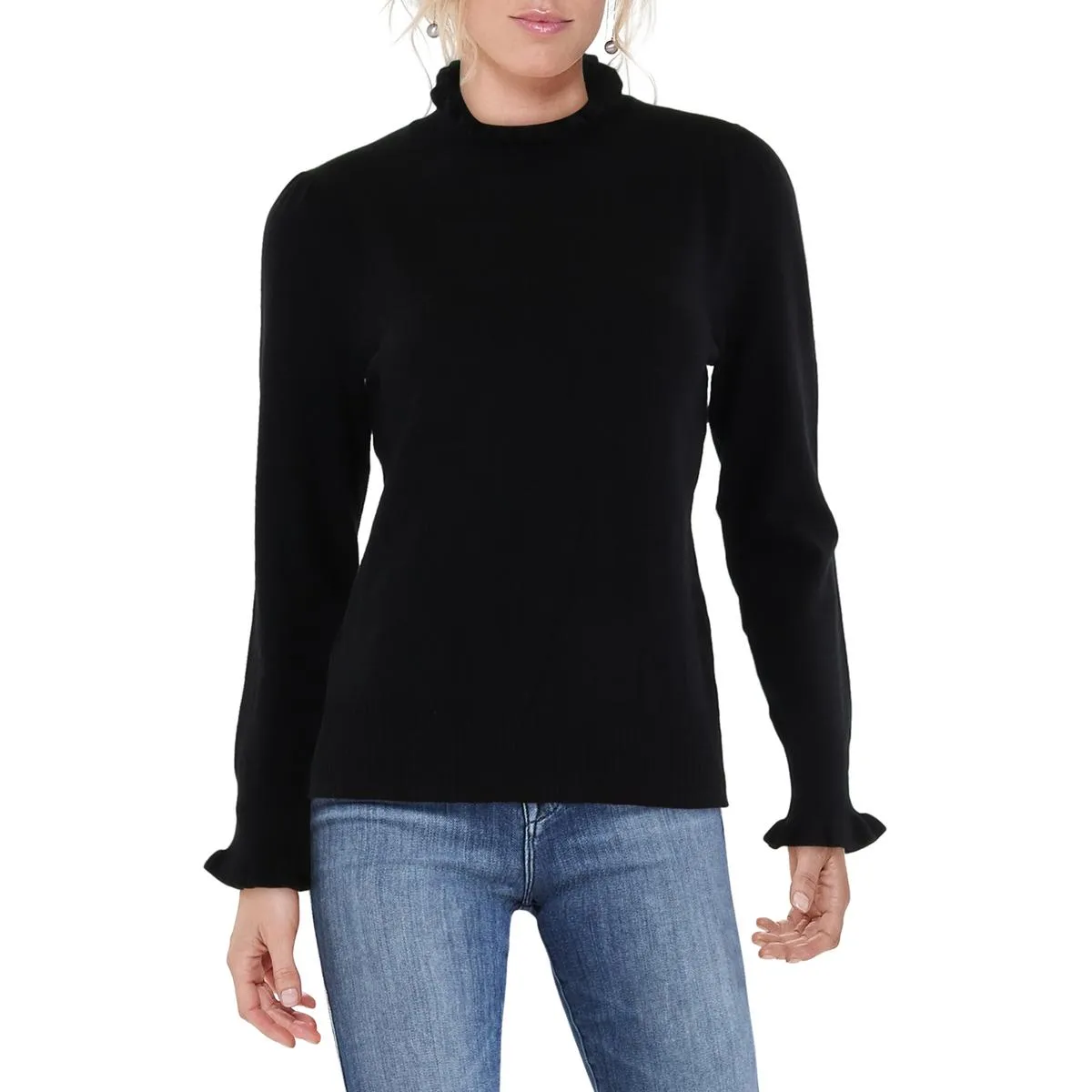 Womens Mock Turtleneck Scalloped Mock Turtleneck Sweater