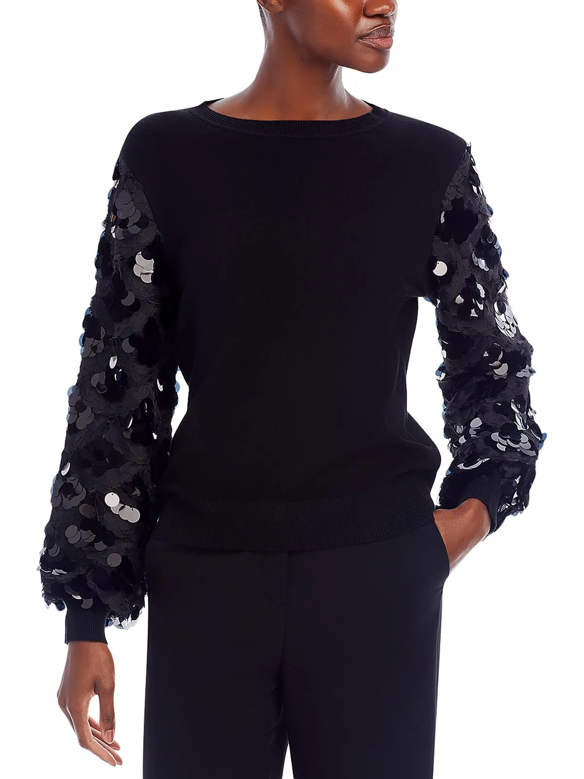 Womens Paillettes Pullover Crewneck Sweater