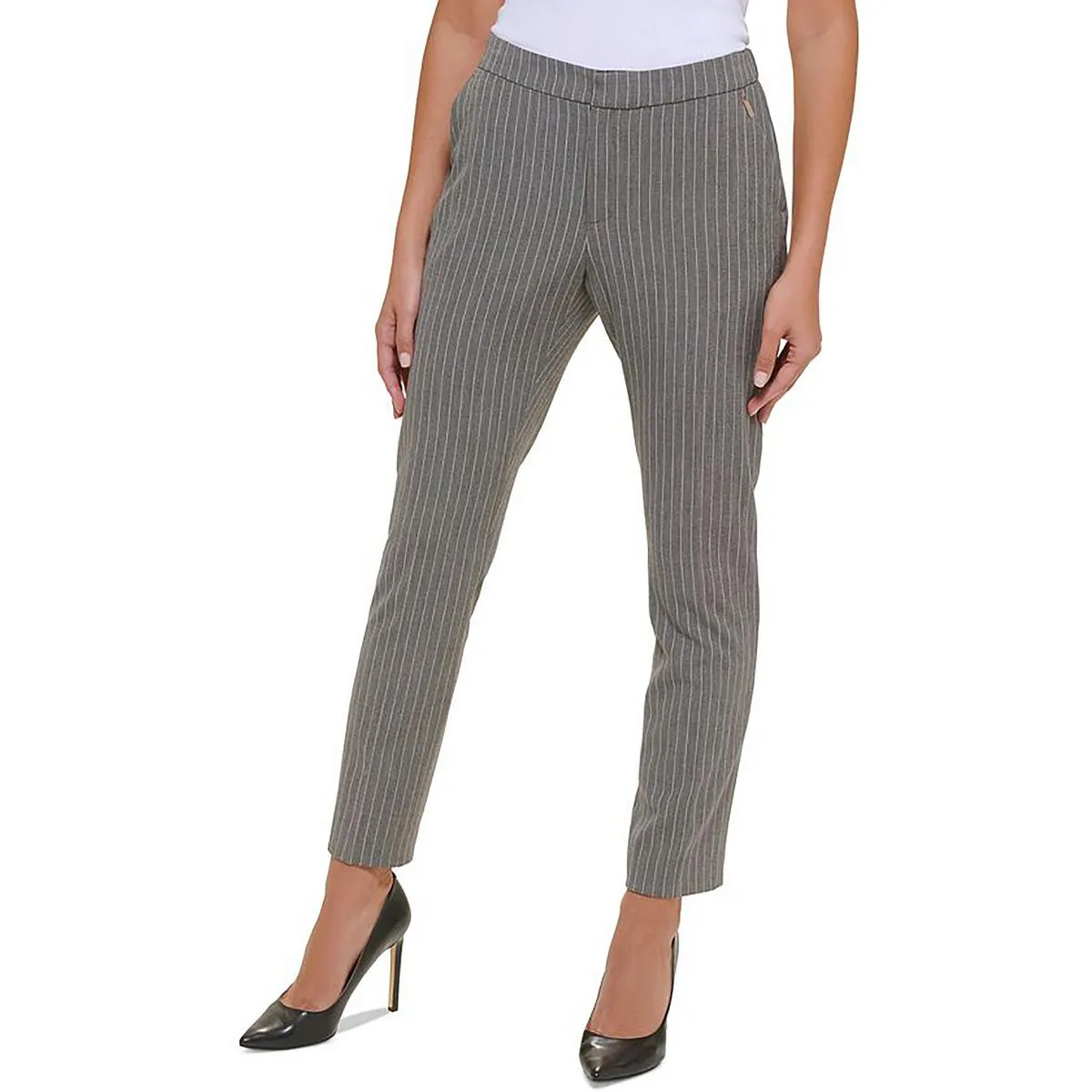 Womens Pinstripe Stretch Ankle Pants