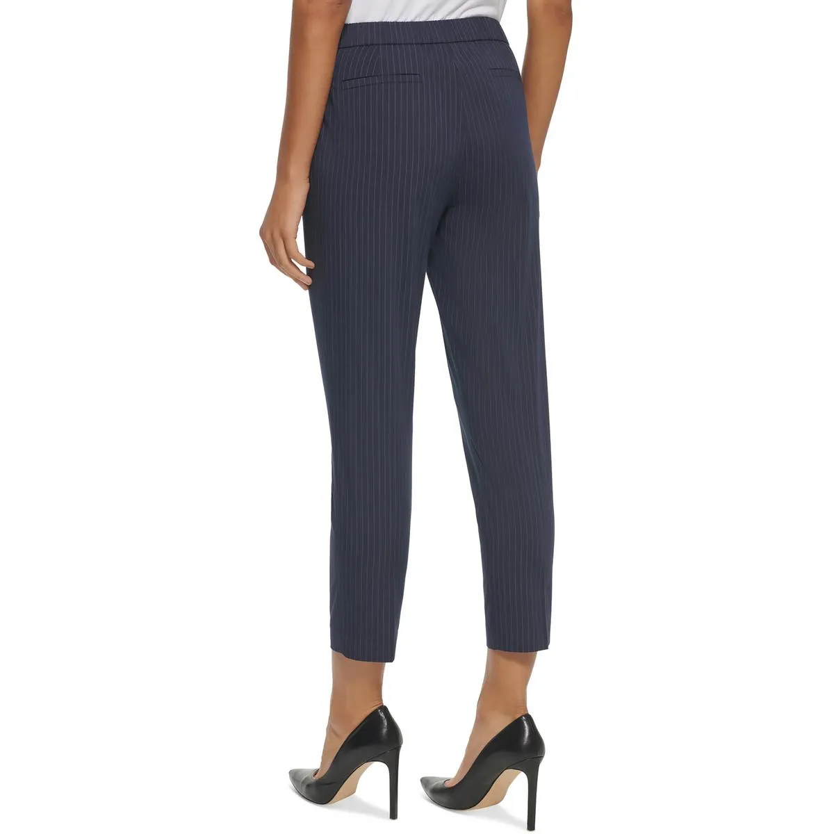 Womens Pinstripe Stretch Ankle Pants