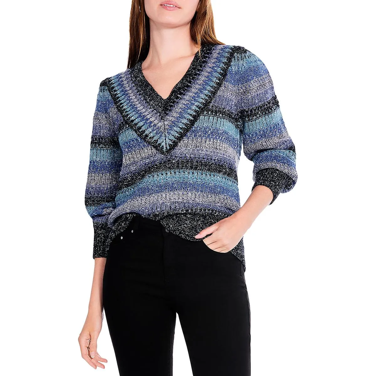 Womens Ribbed Stripes Pullover Sweater