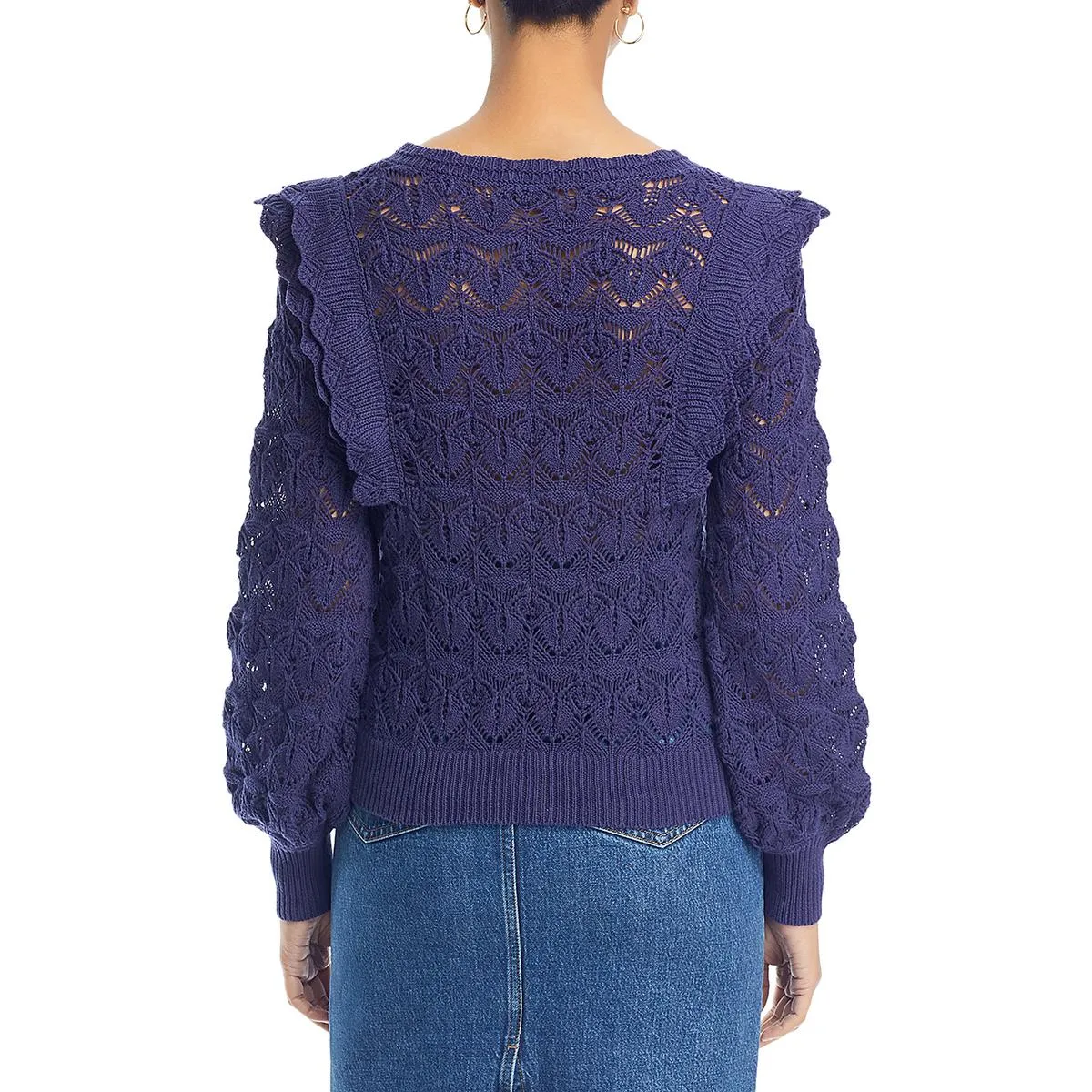 Womens Ruffled Ribbed Trim Pullover Sweater