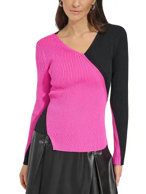 Womens V Neck Ribbed Pullover Sweater