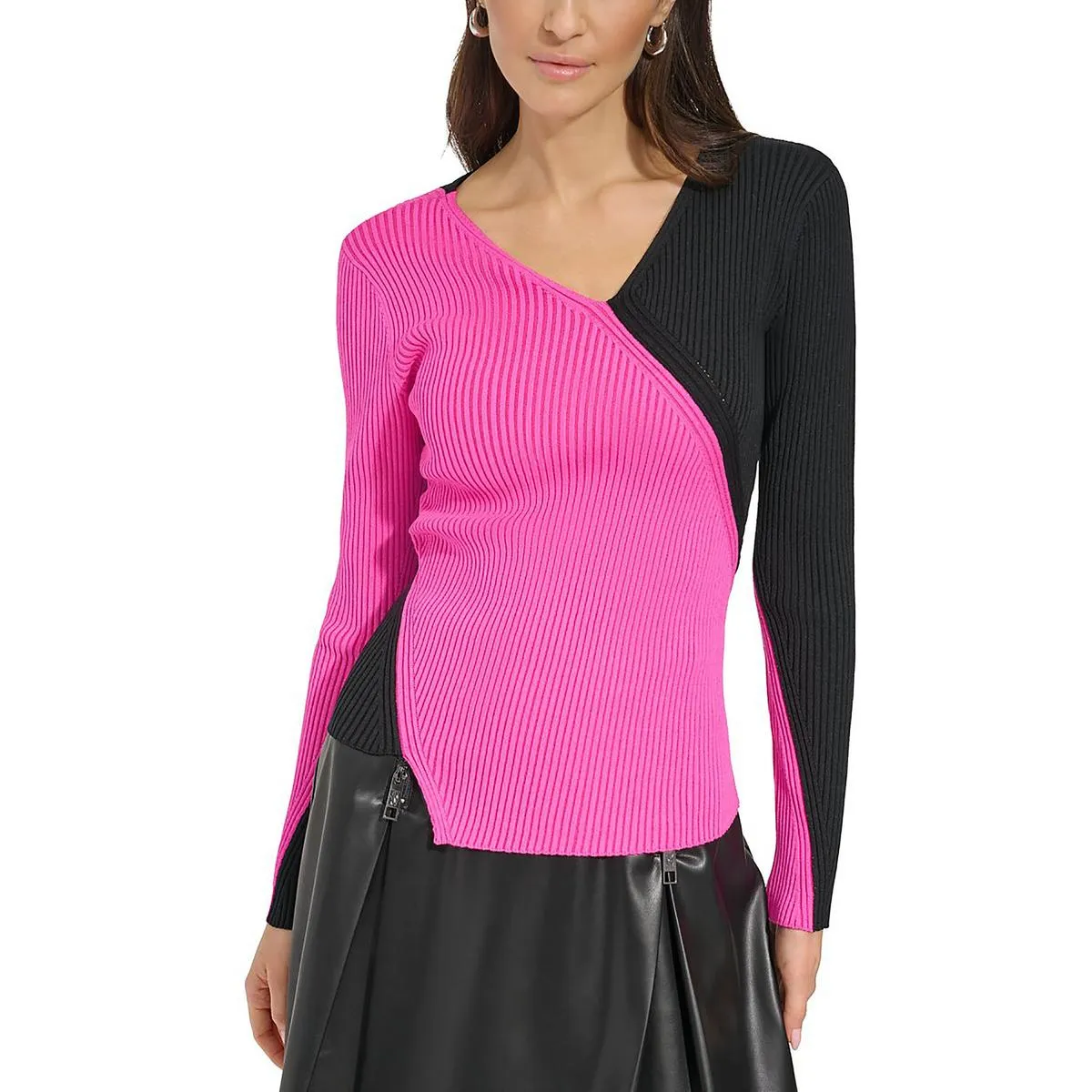 Womens V Neck Ribbed Pullover Sweater