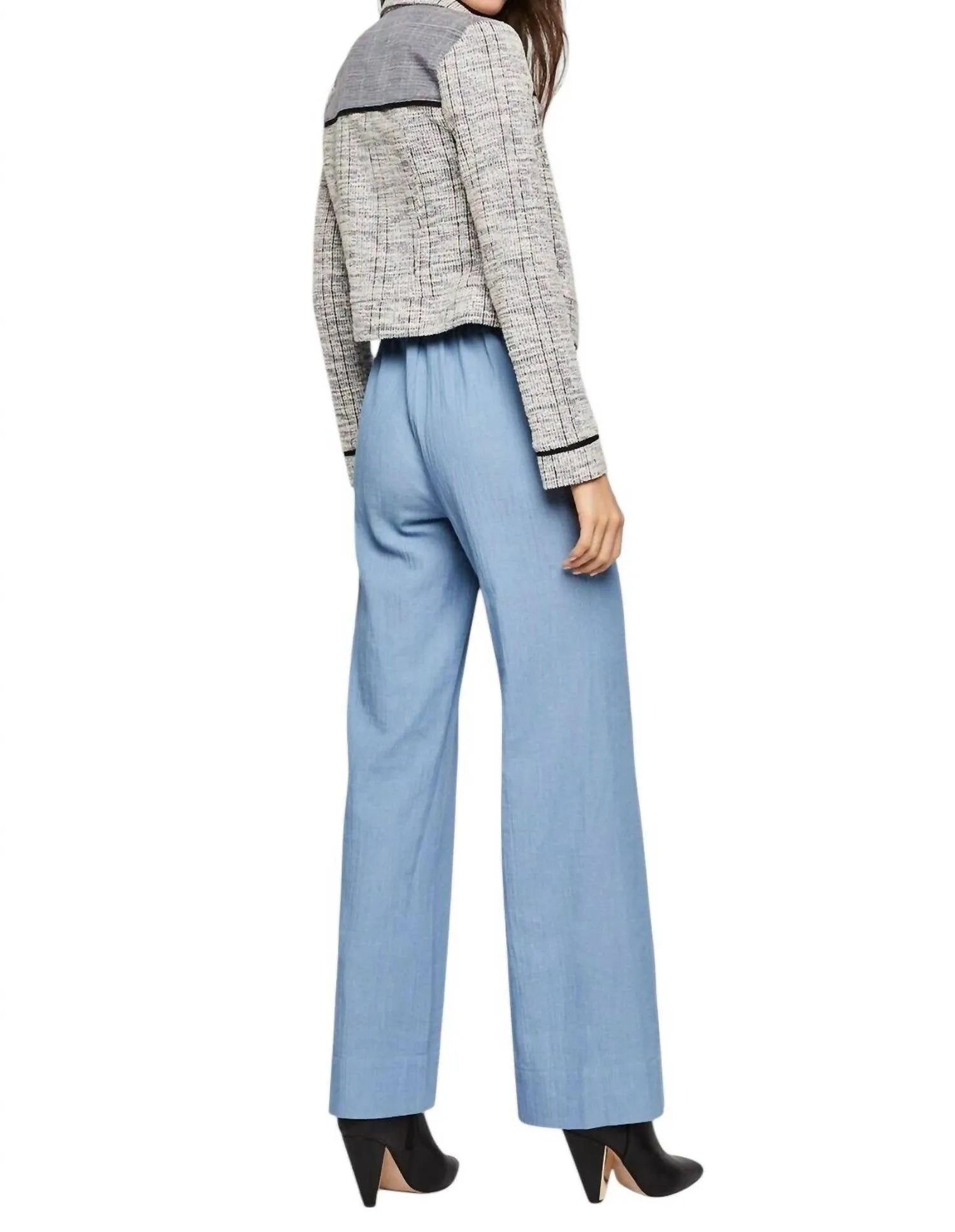 Woven Textured Paper Bag Denim Trousers In Blue