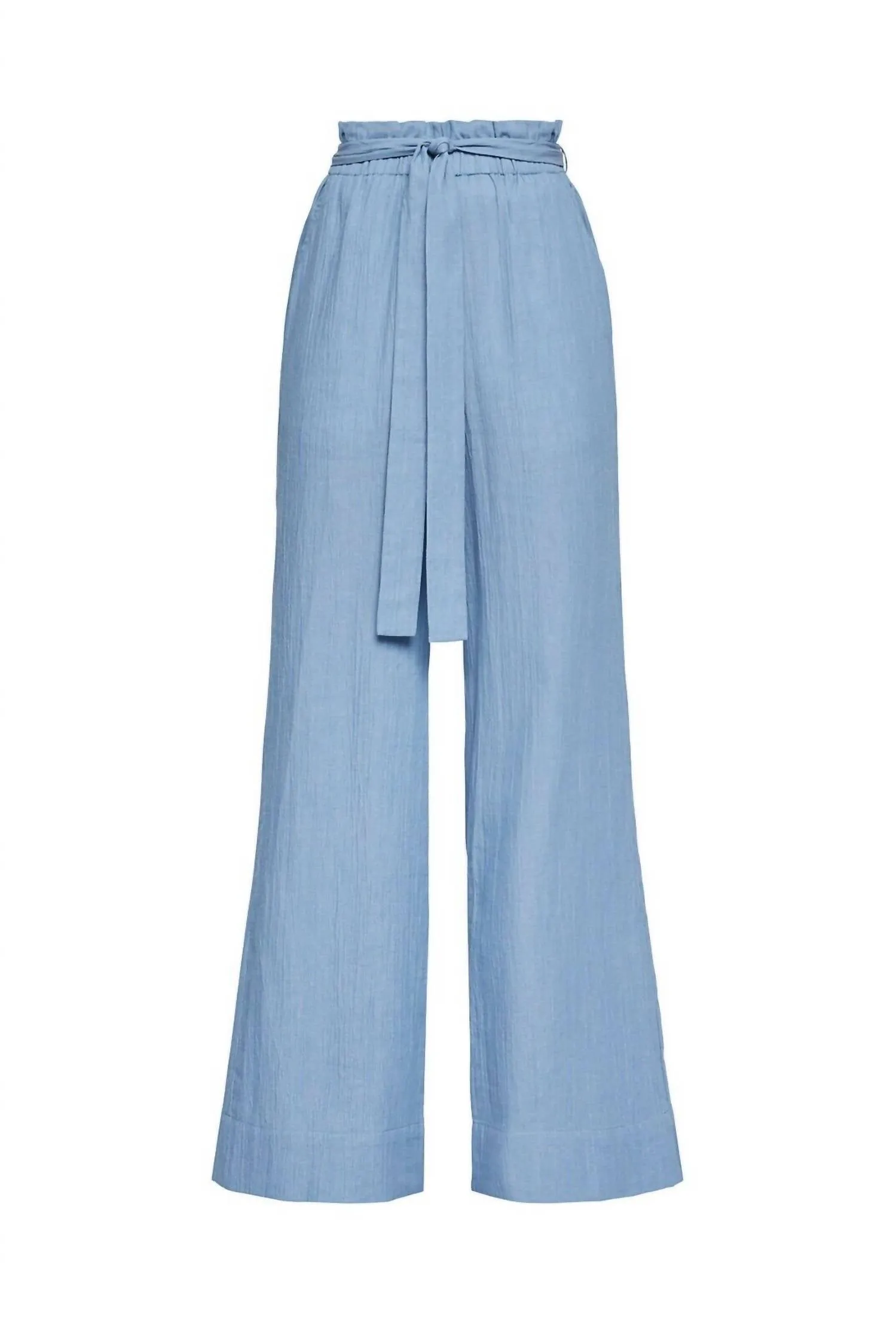 Woven Textured Paper Bag Denim Trousers In Blue