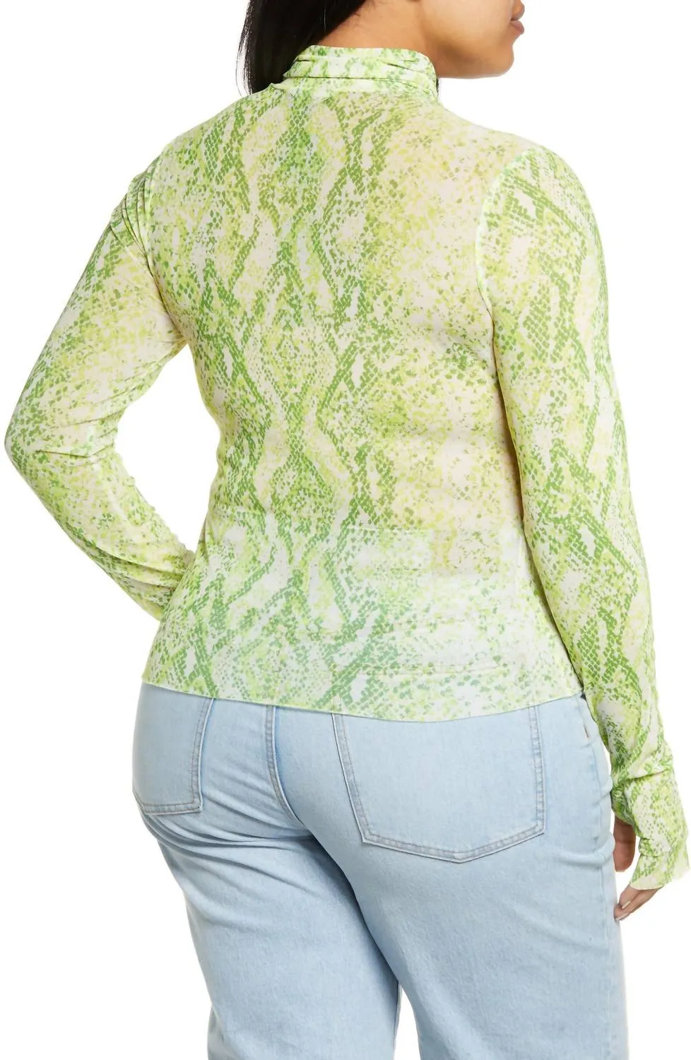 Zadie Power Mesh Turtleneck Top In Lime Snake