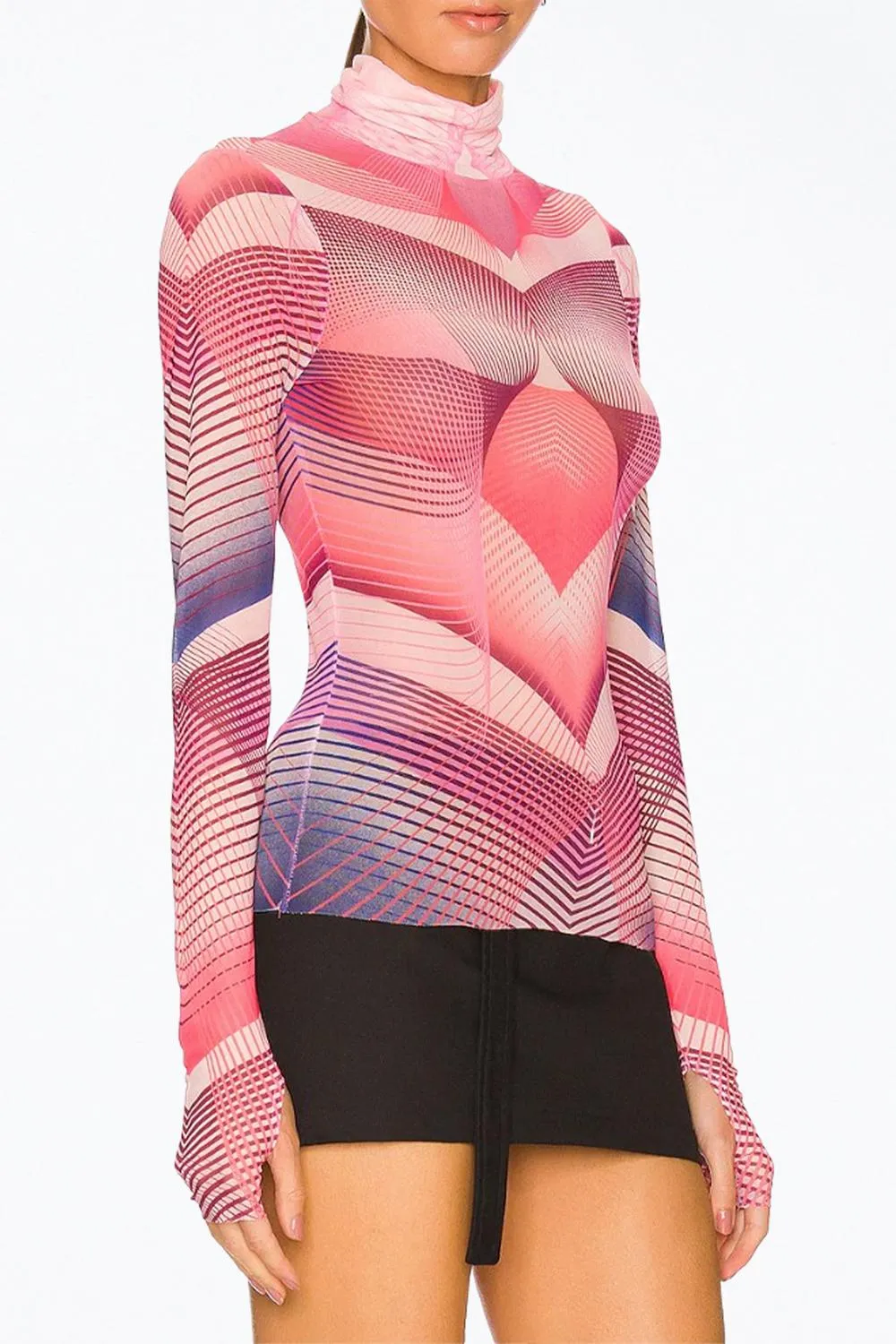 Zadie Power Mesh Turtleneck Top In Modern Geo