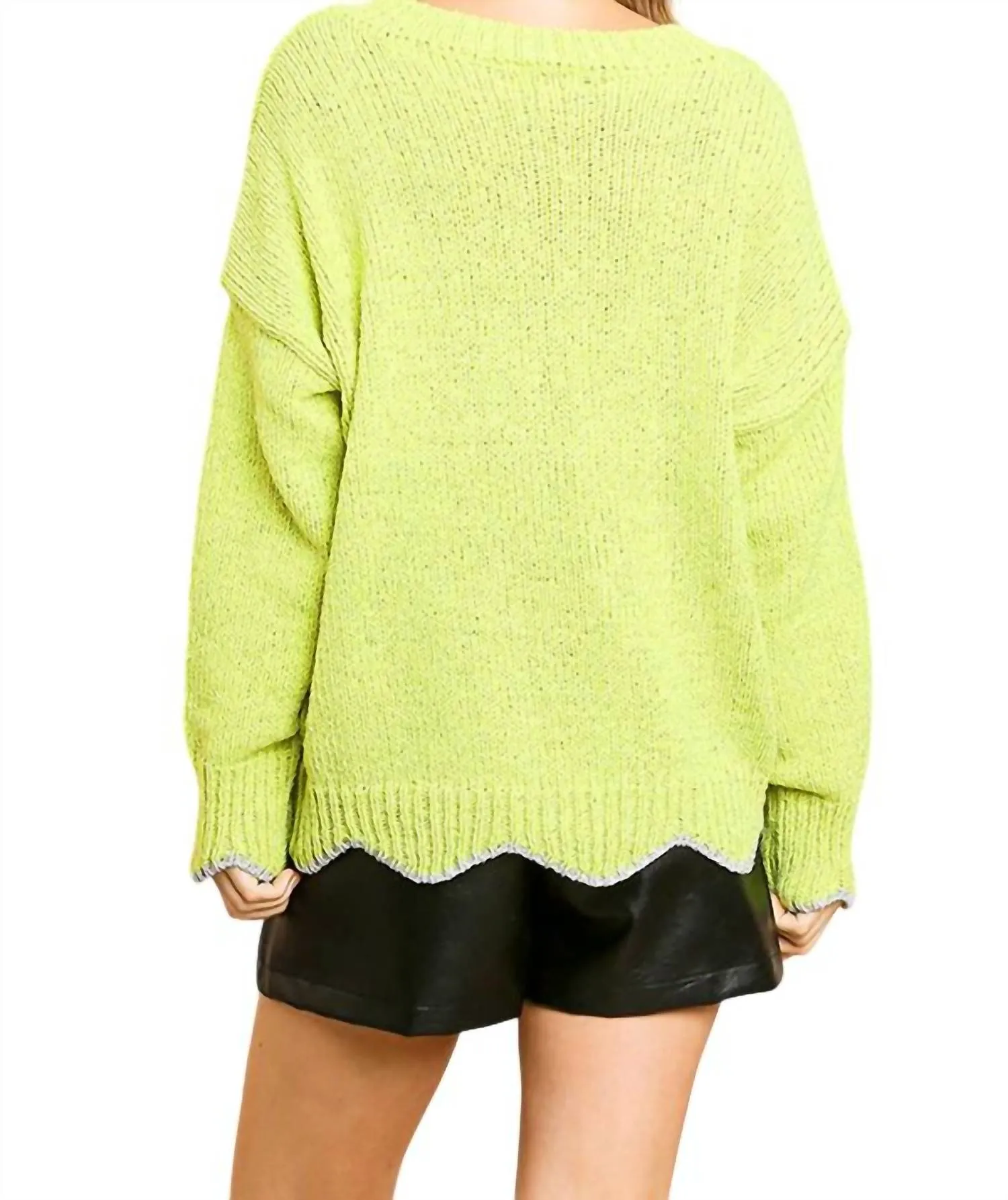 Zig Zag Pullover Sweater In Lime