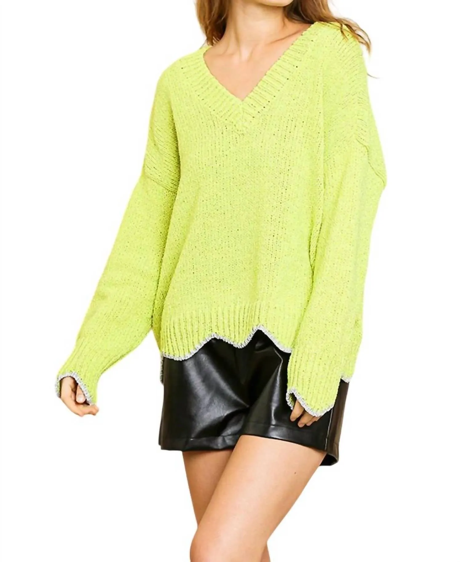 Zig Zag Pullover Sweater In Lime