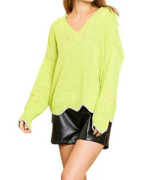 Zig Zag Pullover Sweater In Lime