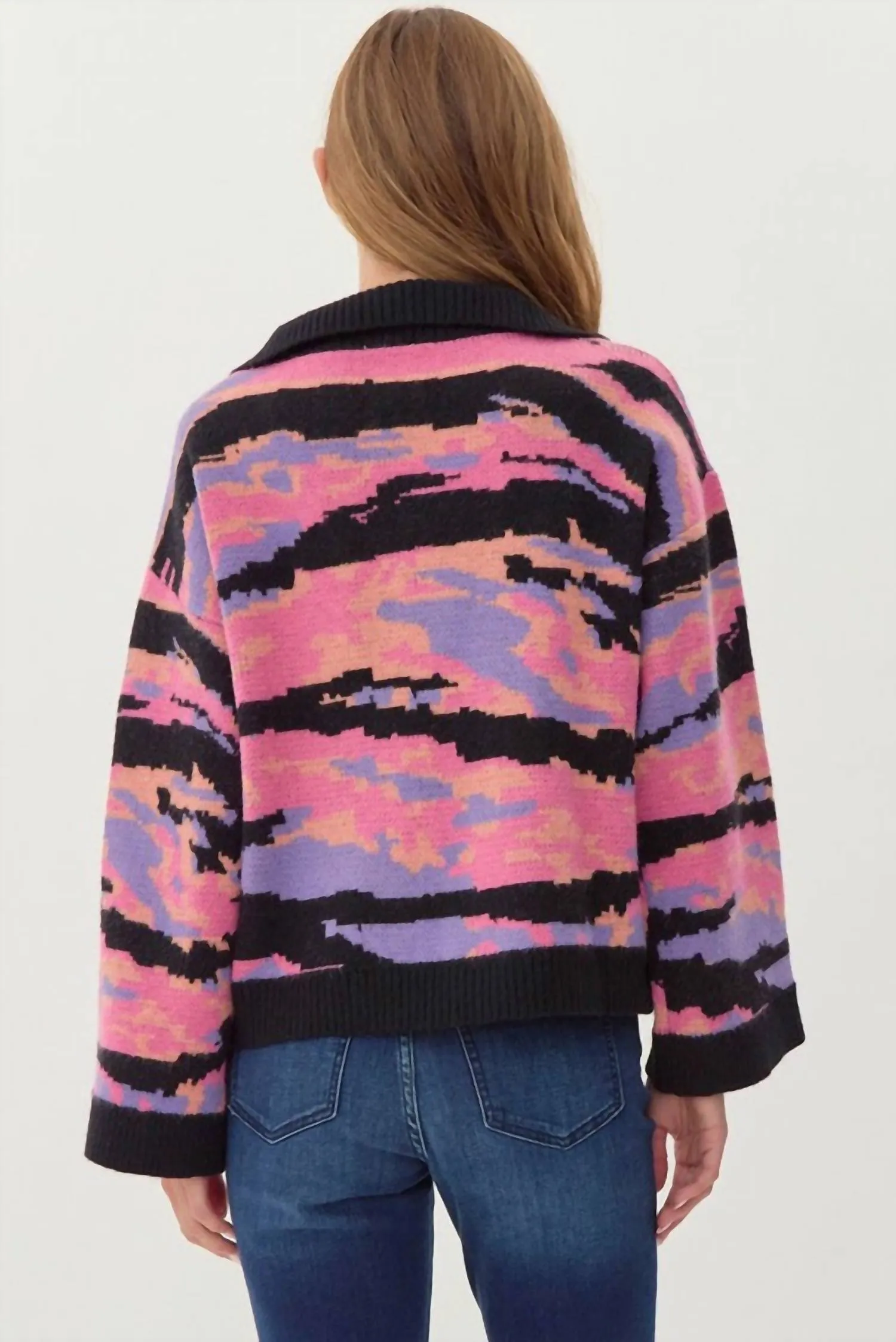 Zipper High Neck Sweater In Multicolor