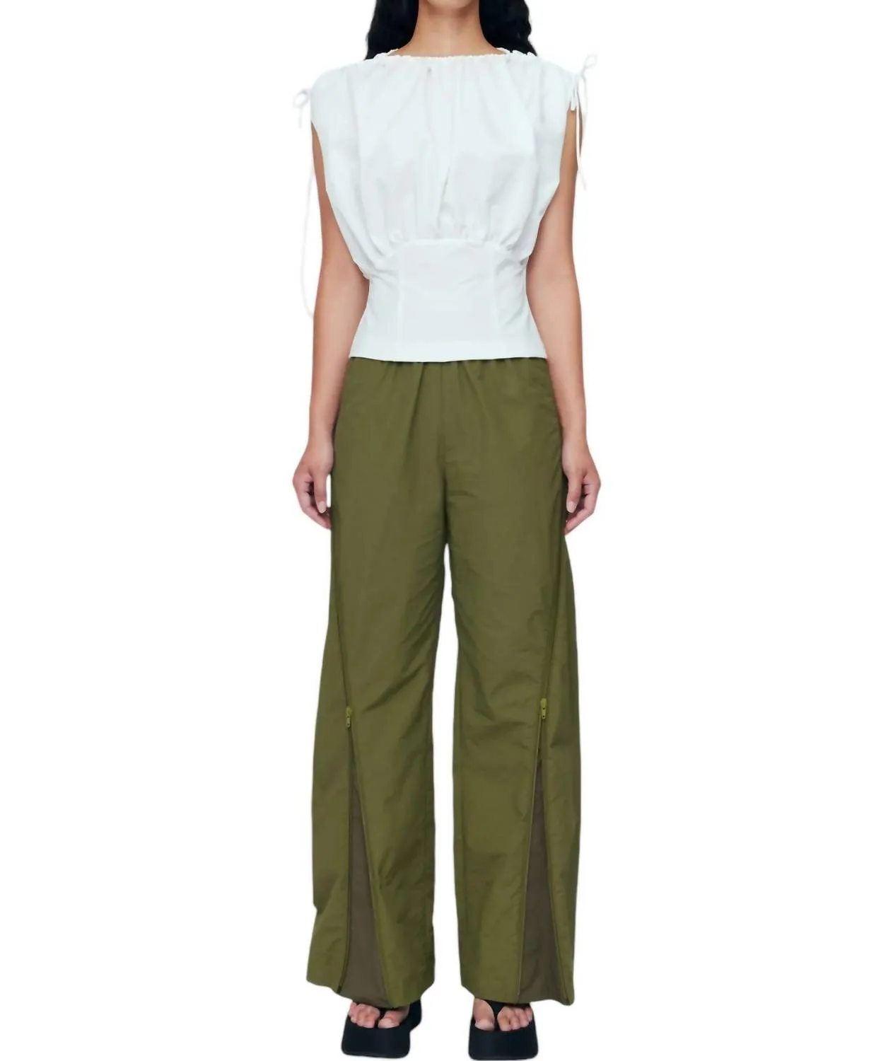Zipper Track Pants In Khaki