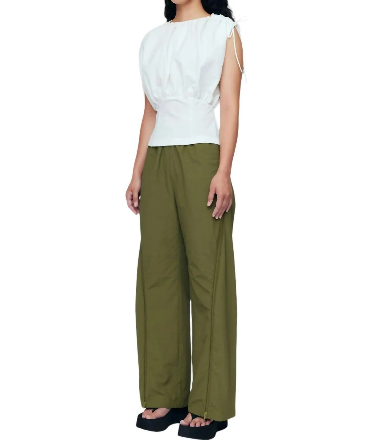 Zipper Track Pants In Khaki