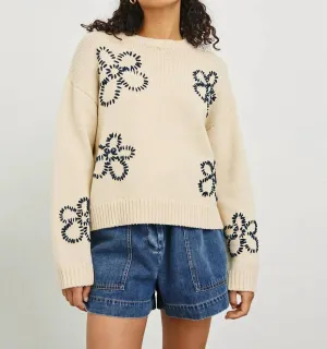 Zoey Daisy Sweater In Ivory Navy